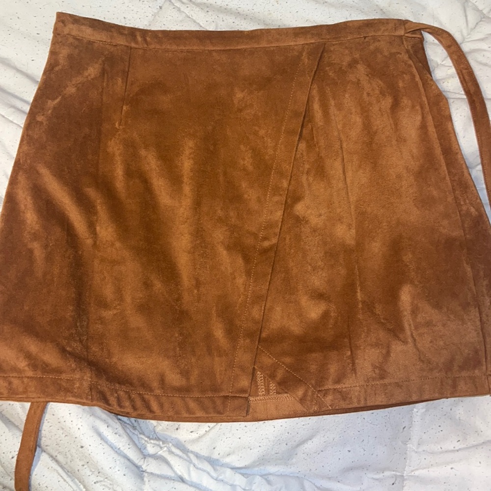 tan suede mini skirt